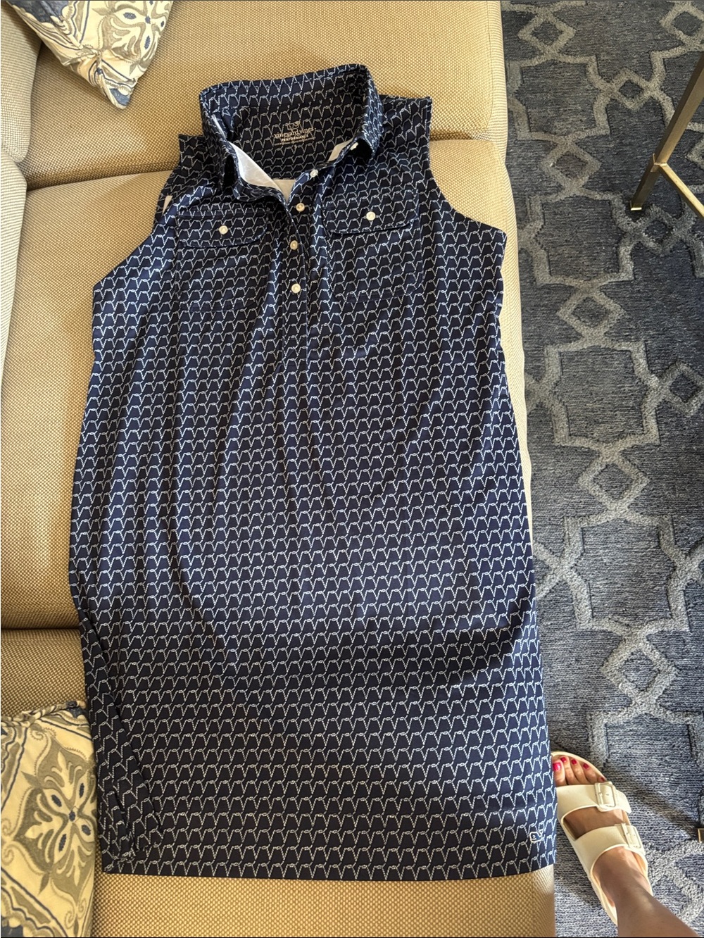 Vineyard Vines Navy & White Sleeveless Polo Shift Dress